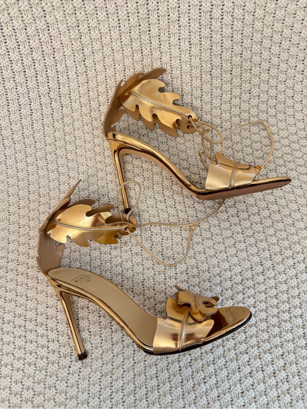 Women's Metallic Gold Leaf Strap 4inchs High Heels
